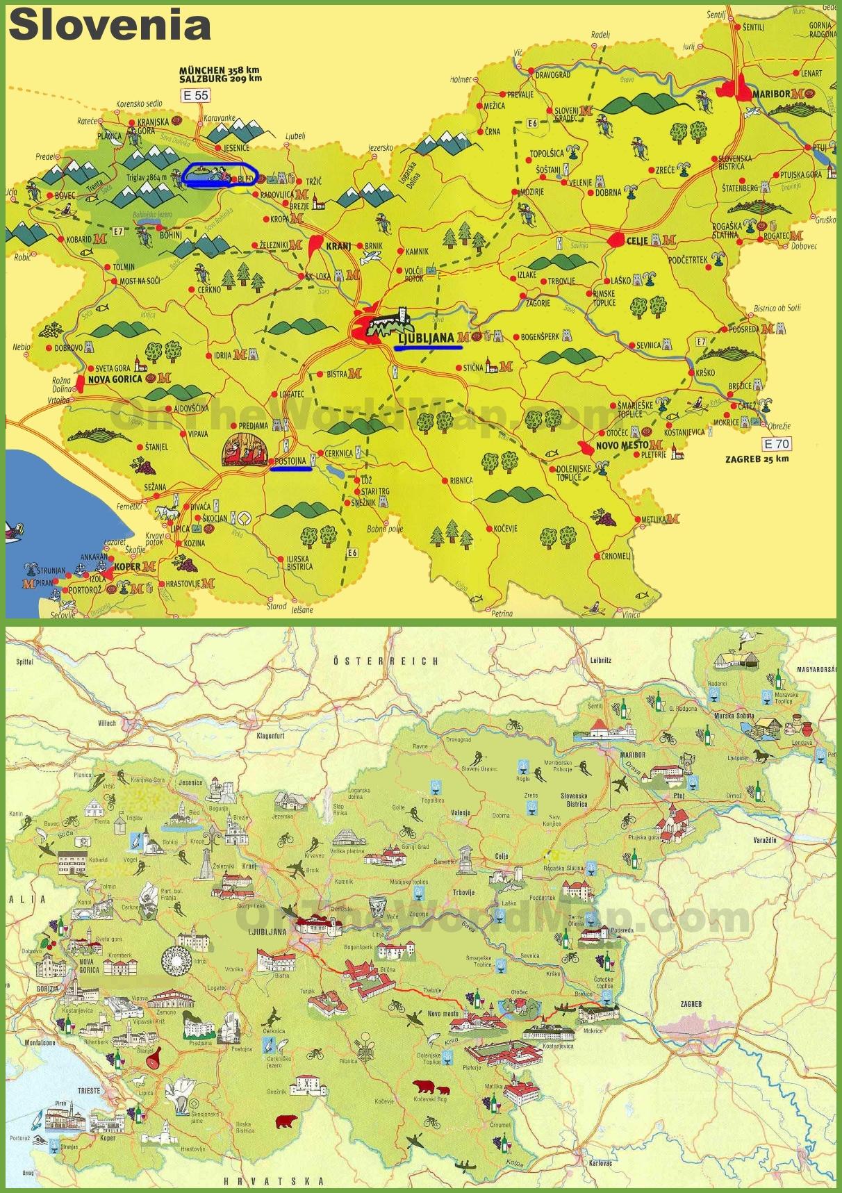 slowenia mapa turystyczna Słowenia mapa turystyczna Słowenii mapa podróży (Europa Południowa 