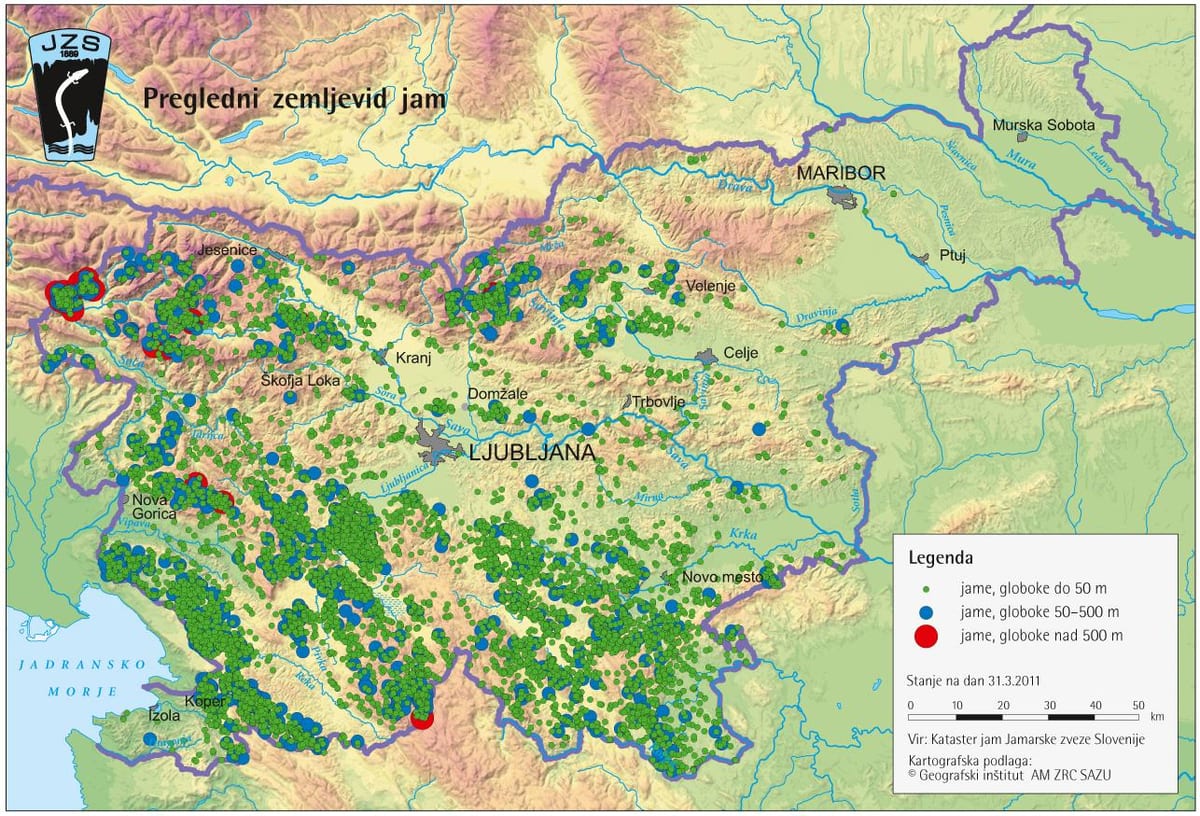 Mapa jaskiń w Słowenii
