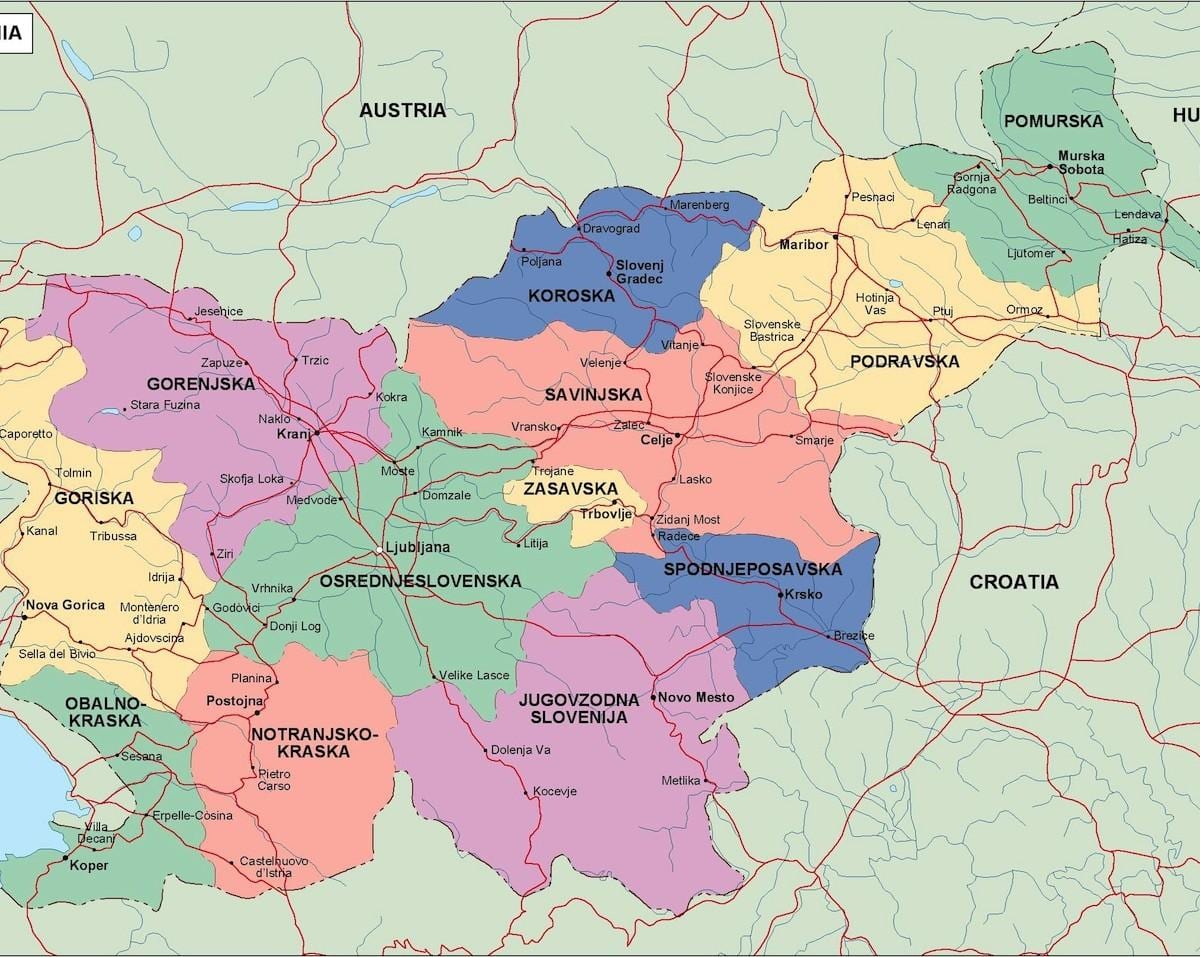 Mapa Słowenii politycznych