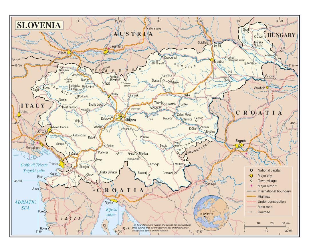 Mapa miasta Słowenii