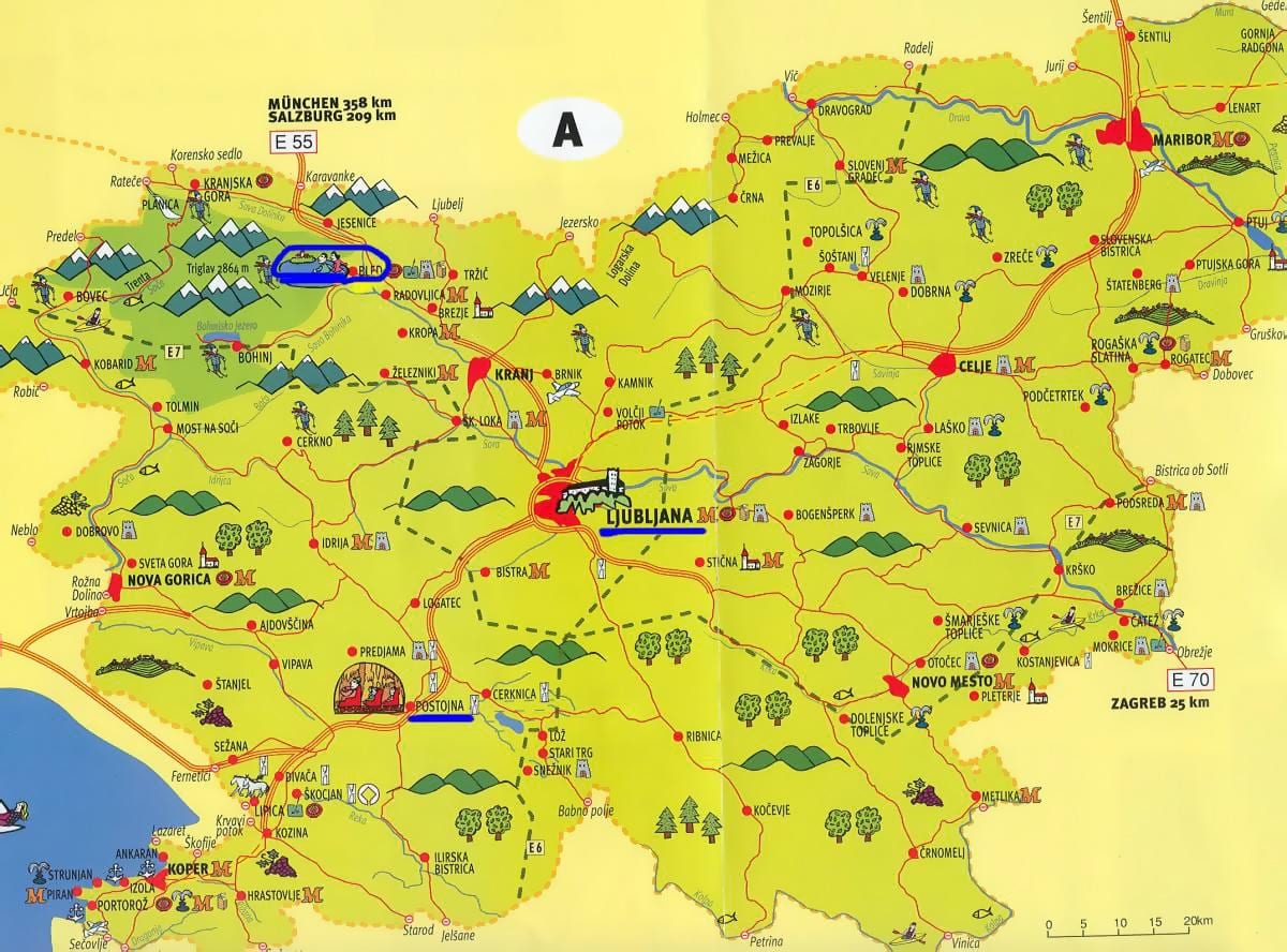 Mapa Słowenia zabytki