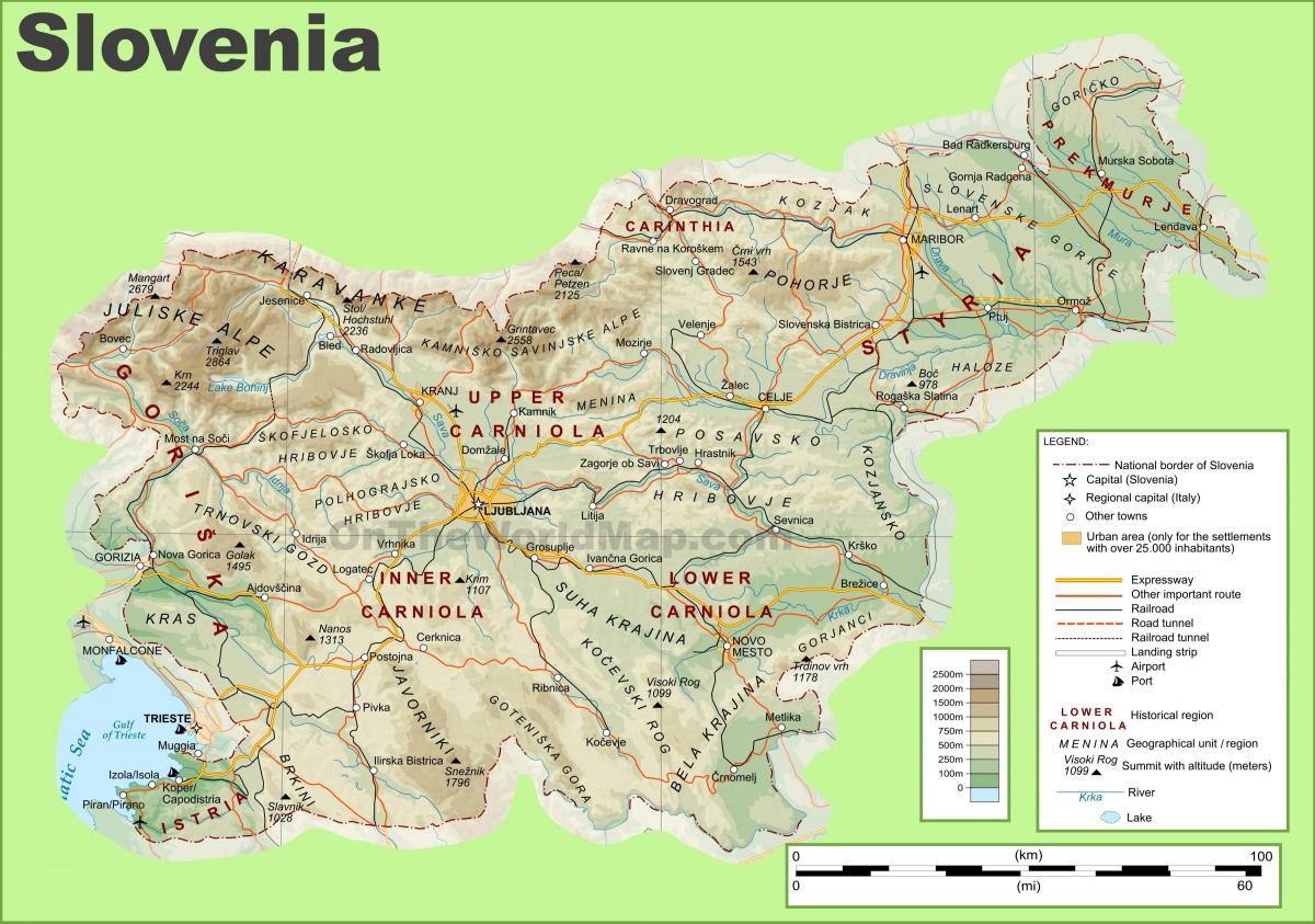 Mapa Słowenii fizycznej