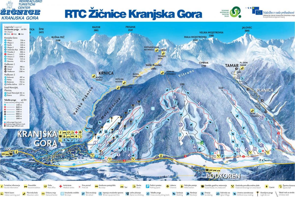 Mapa Słowenia ośrodki narciarskie