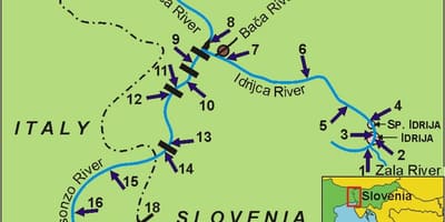 Mapa rzeki soča w Słowenii